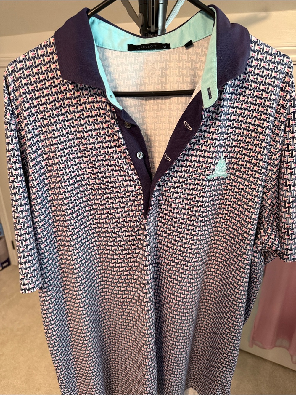 Greyson Men's Navy and Light Blue Geometric-Print Polo